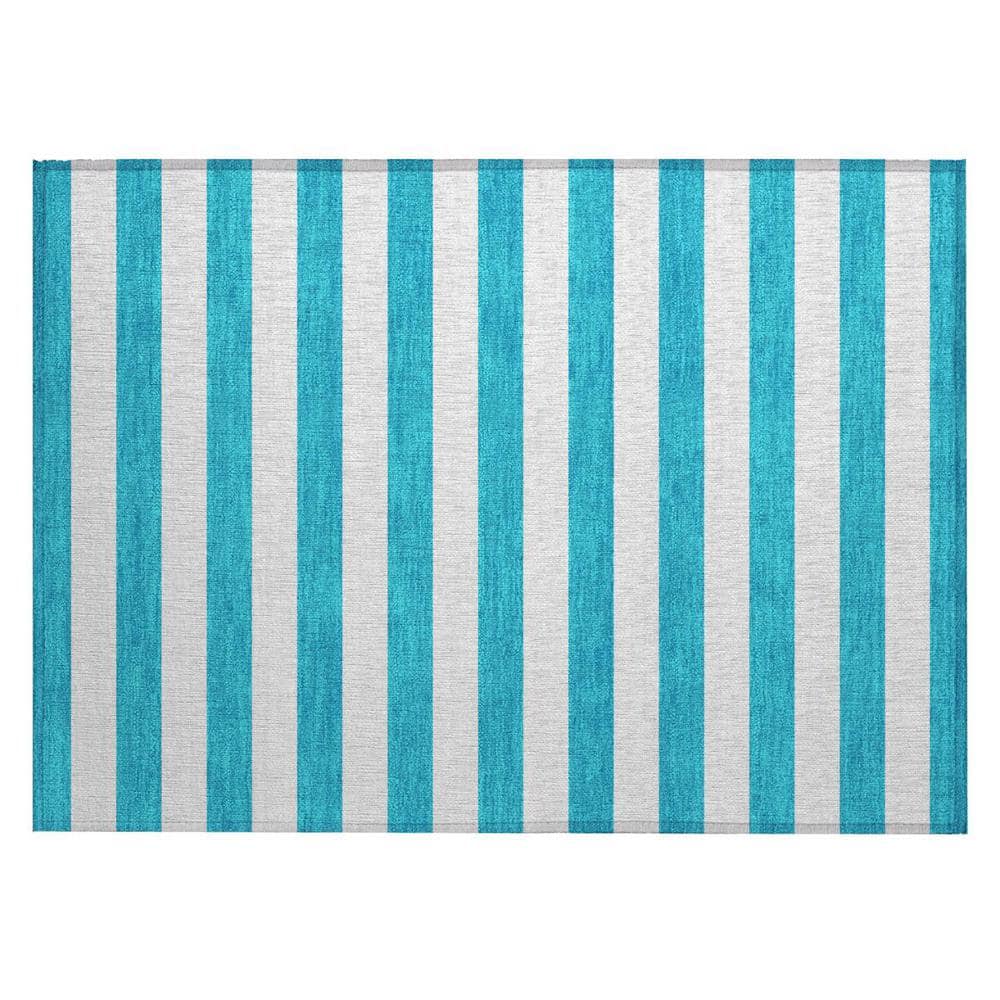 Teal 2 ft. x 3 ft. Woven Striped Polyester Rectangle Indoor/Outdoor Area Rug price history on PriceWatchPro