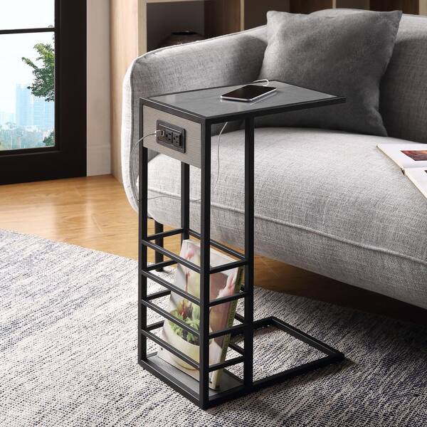 end table with electrical plug