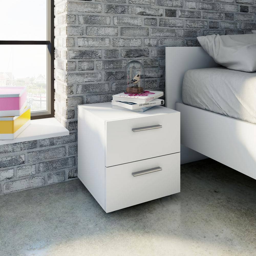 Loft Chic White 2-Drawer Contemporary Nightstand