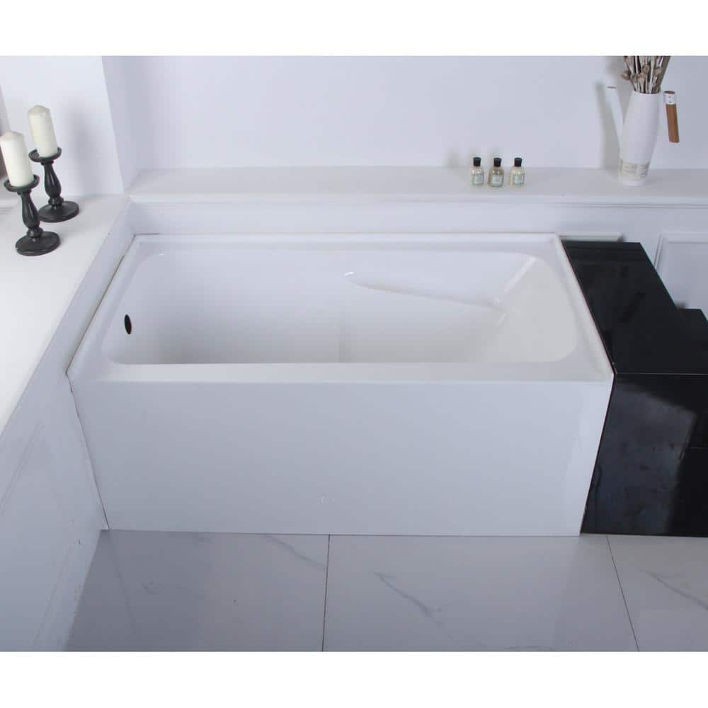 54-Inch White Acrylic Alcove Soaking Bathtub with Arm Rest