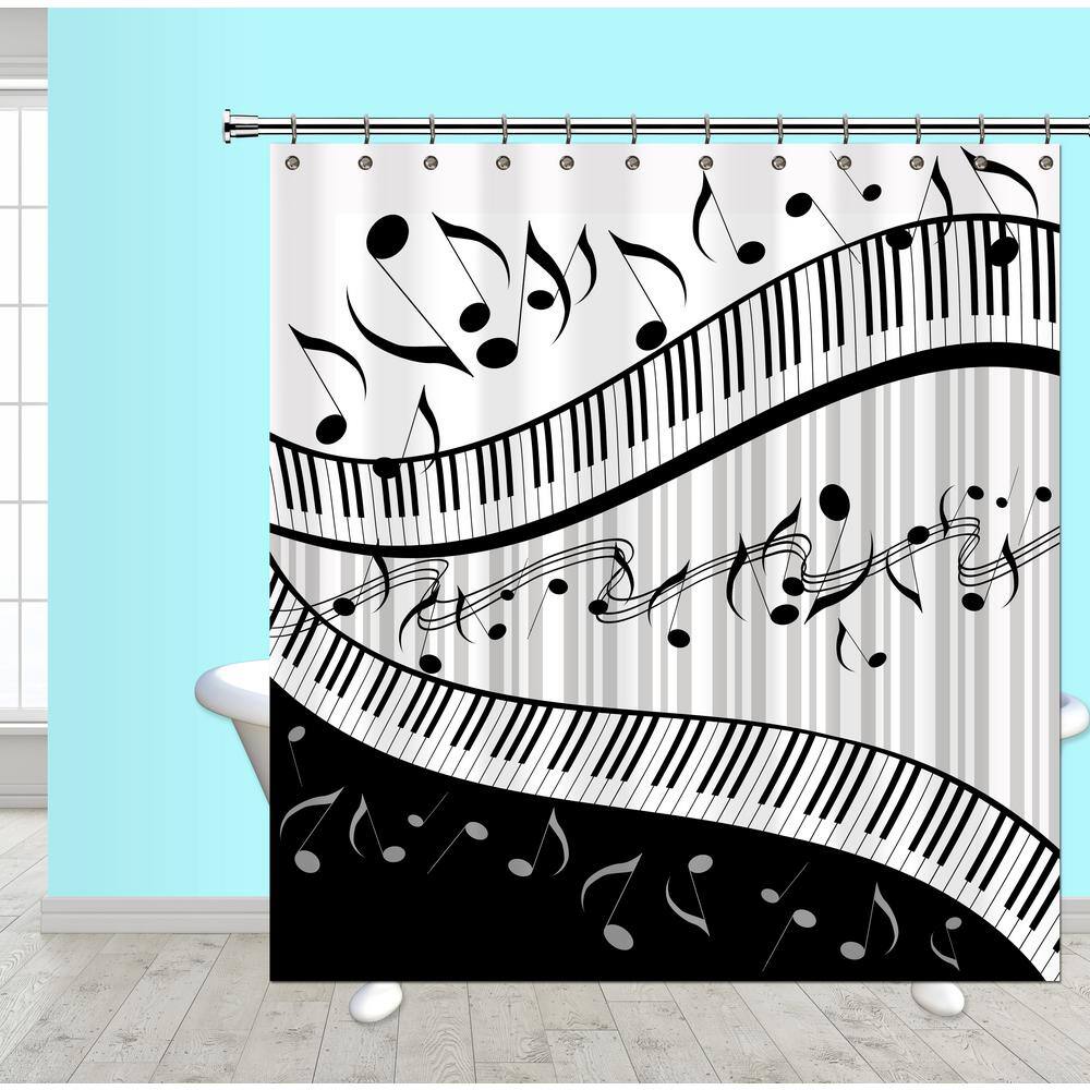 Black and Gray Music Note Fabric Shower Curtain, 72" x 72"