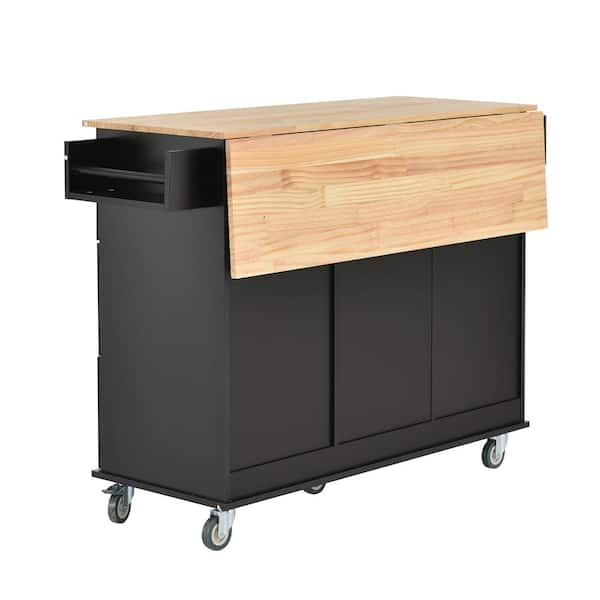 Nestfair Black Modern Kitchen Island with Storage Cabinet and Two Locking  Wheels CKK6670B - The Home Depot