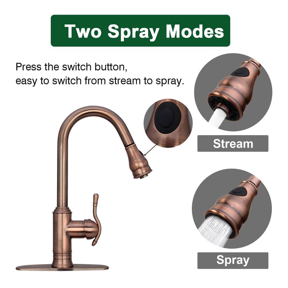 Antique Copper Pull Down Kitchen Faucet with Spray
