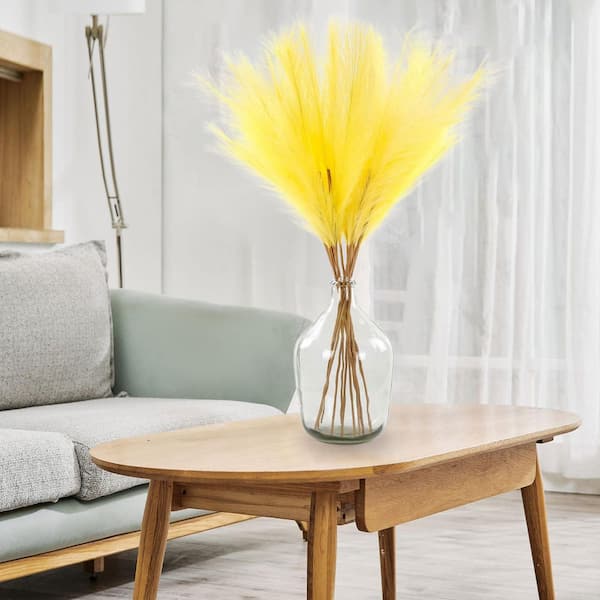 10 in. 12-Pieces Light Yellow Artificial Plant Faux Pampas Grass