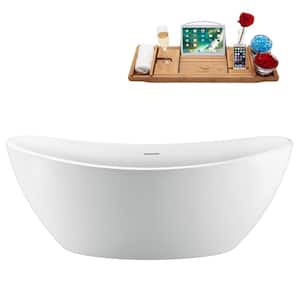 63 in. Acrylic Flatbottom Non-Whirlpool Bathtub in Glossy White with Brushed Gun Metal Drain