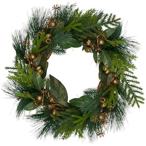20 in. Unlit Leaves Berry and Cedar Artificial Christmas Wreath