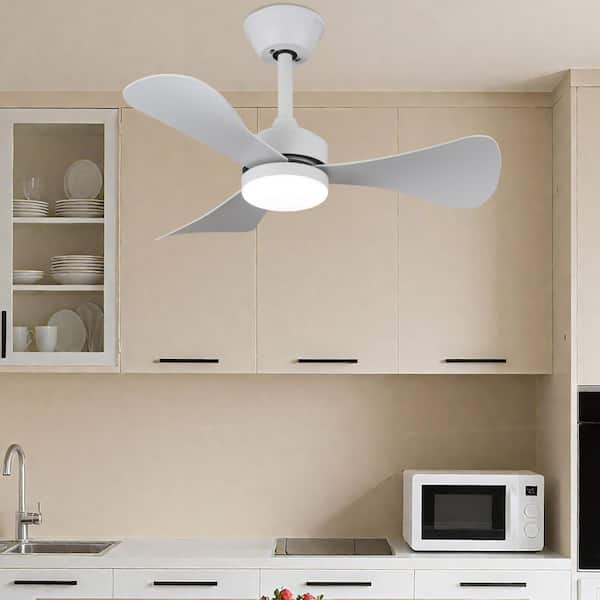 28 in. White Modern Downrod Mount Ceiling Fan with LED Light, 3-ABS Blades, DC Motor, 6-Speed Reversible for Bedroom