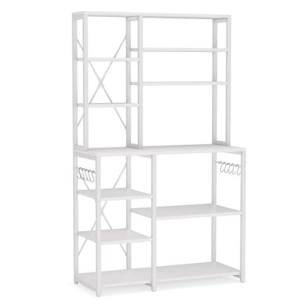 TRIBESIGNS WAY TO ORIGIN Bachel Modern White Kitchen Baker's Rack with Open Shelves and Hanging Hooks