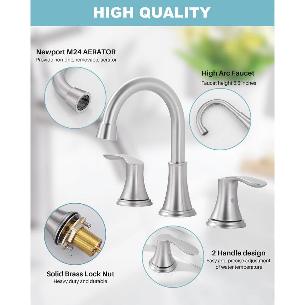 Brushed Nickel 8-Inch Widespread Double Handle Bathroom Faucet
