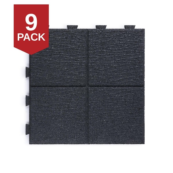 16 in. x 16 in. x 5/8 in. Gray Cobblestone SmartLoc Rubber Paver (9-Pack)