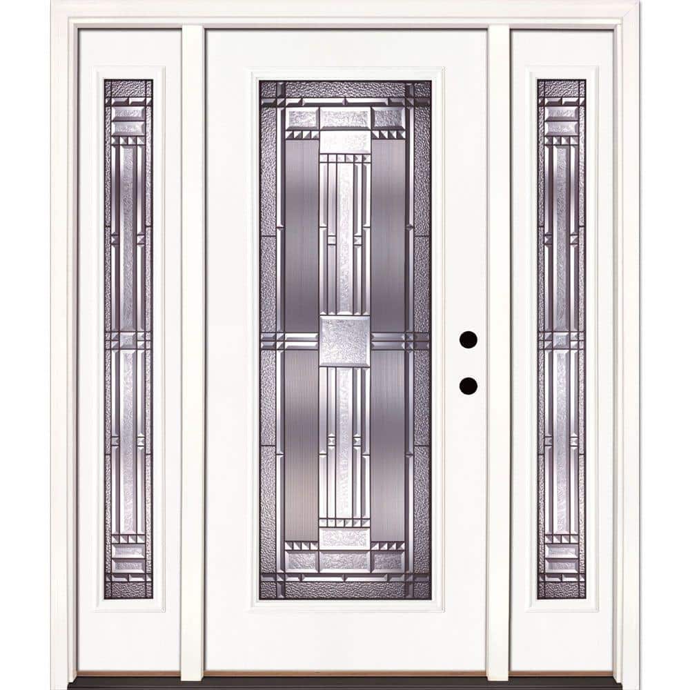 Feather River Doors 63.5 in. x 81.625 in. Preston Patina Full Lite Unfinished Smooth Left-Hand Fiberglass Prehung Front Door with Sidelites, Smooth White- Ready to Paint -  643101-3A4