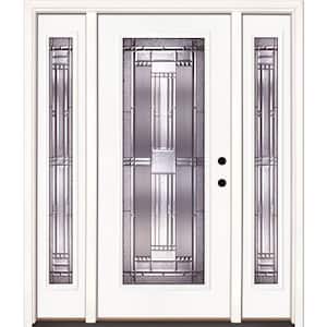 63.5 in. x 81.625 in. Preston Patina Full Lite Unfinished Smooth Left-Hand Fiberglass Prehung Front Door with Sidelites
