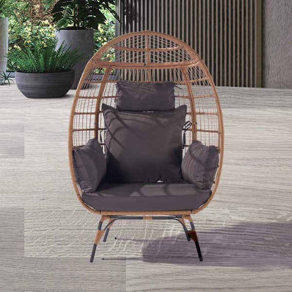 Cesicia Wicker Outdoor Garden Rattan Patio Swing Chair Hanging Egg Chair with Dark Gray Cushions