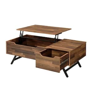 48 in. Walnut Rectangle Wood Coffee Table with Lift Top Compartment and Drawer