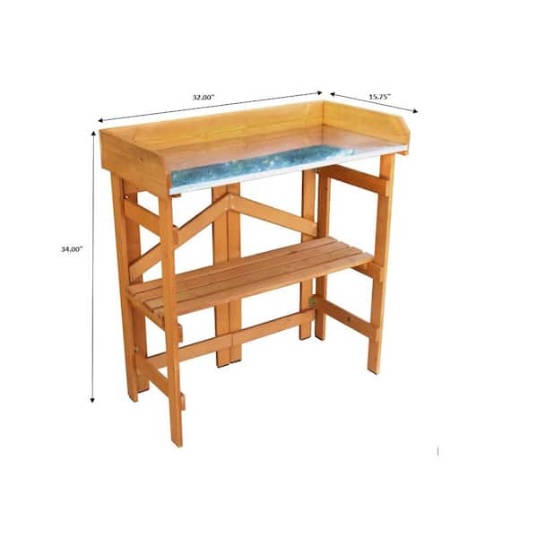 northbeam Natural Wood Folding Potting Bench with Zinc Table Top