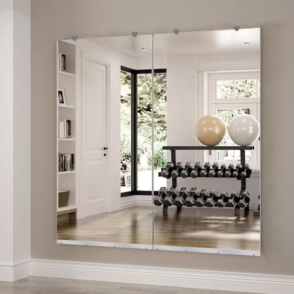 Clear 36 in. W x 72 in. H Oversized Shatterproof Rectangular Frameless Yoga Mirror Gym Mirror Floor Mirror