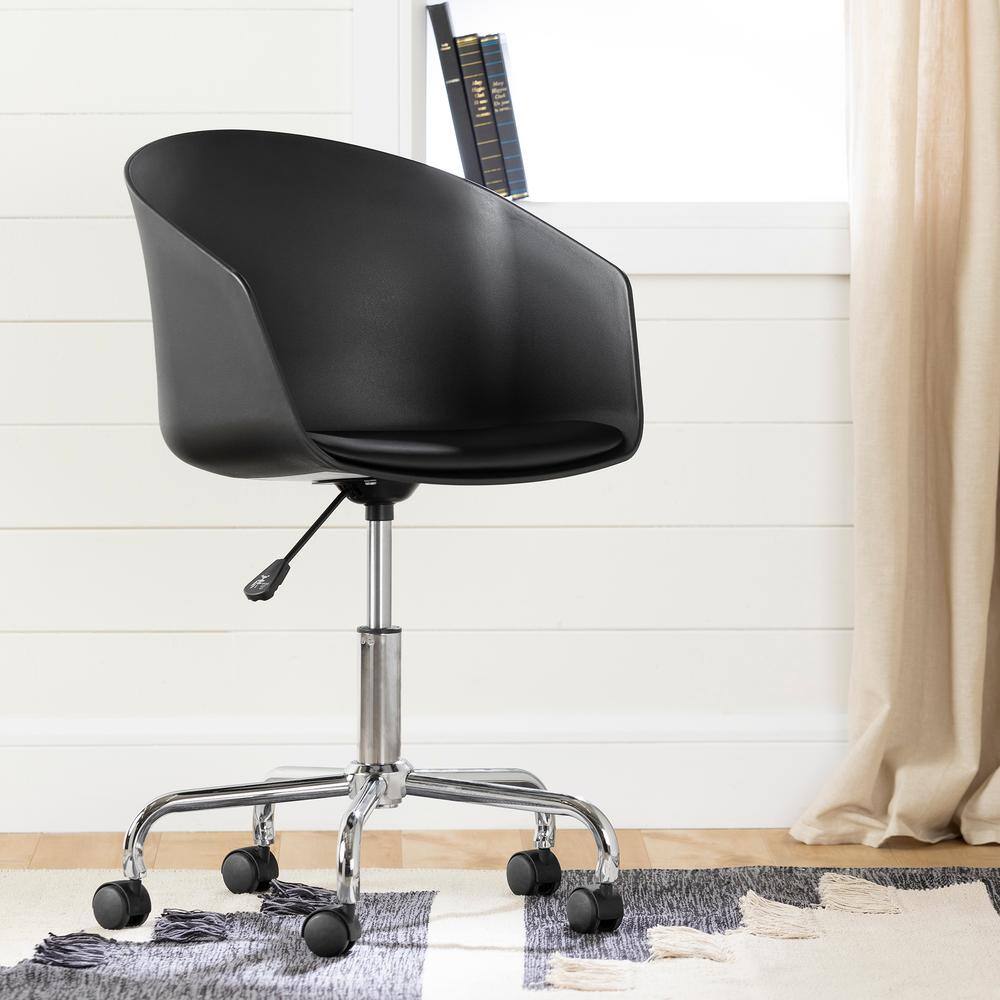 Black and Chrome Metal Swivel Task Chair with Fixed Arms