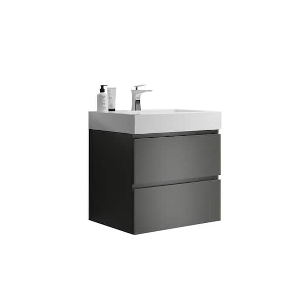 Dimakai 24 in. Single Sink Wall Mounted Space Gray Bath Vanity with White solid surface Top Unassembled