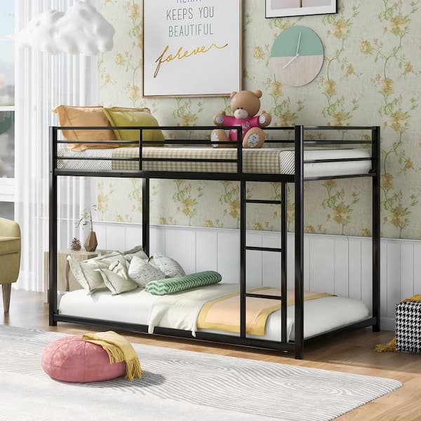 Polibi Twin over Twin Metal Bunk Bed with Ladder,Black
