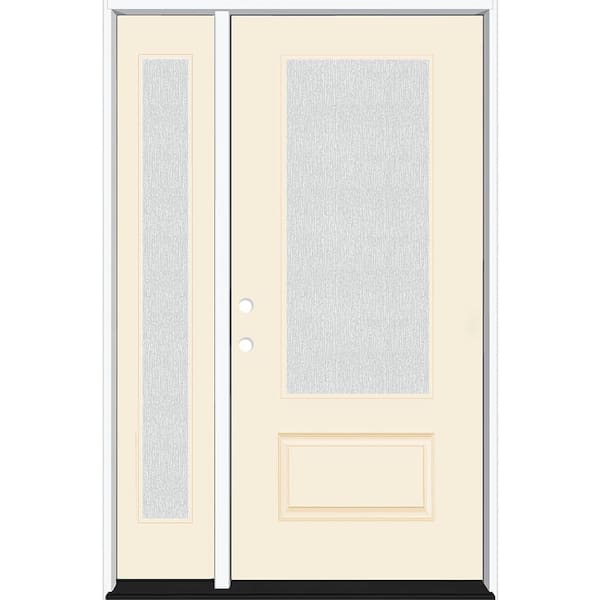 Steves & Sons Legacy 51 in. x 80 in. 3/4 Lite Rain Glass RHIS Linen Finish Fiberglass Prehung Front Door with 12 in. SL