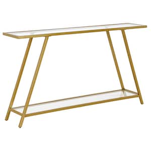 Yair 52 in. Brass Rectangle Glass Console Table