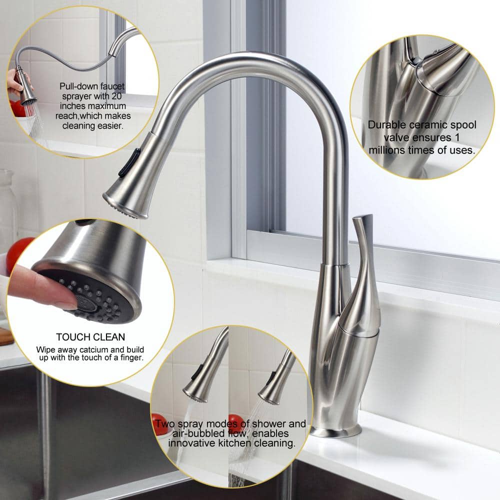 Brushed Nickel Single Handle Pull-Out Kitchen Faucet