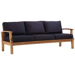 Marina Natural Teak Outdoor Sofa with Navy Cushions