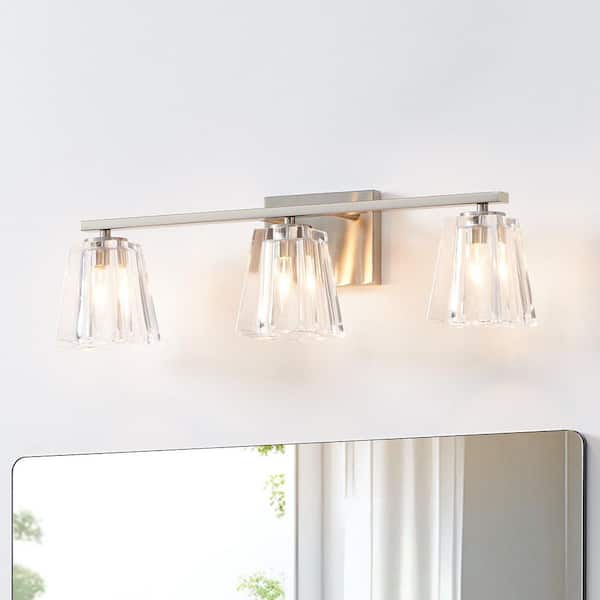 Valentin 24-in. 3-light Brushed Nickel Vanity Light with Clear Pressed Glass Shades