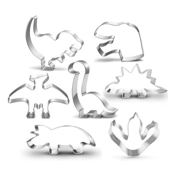 Dinosaur Theme Stainless Steel Pancake Mold Set Food Grade 7 Piece Assorted Shapes for Kids Party Baking