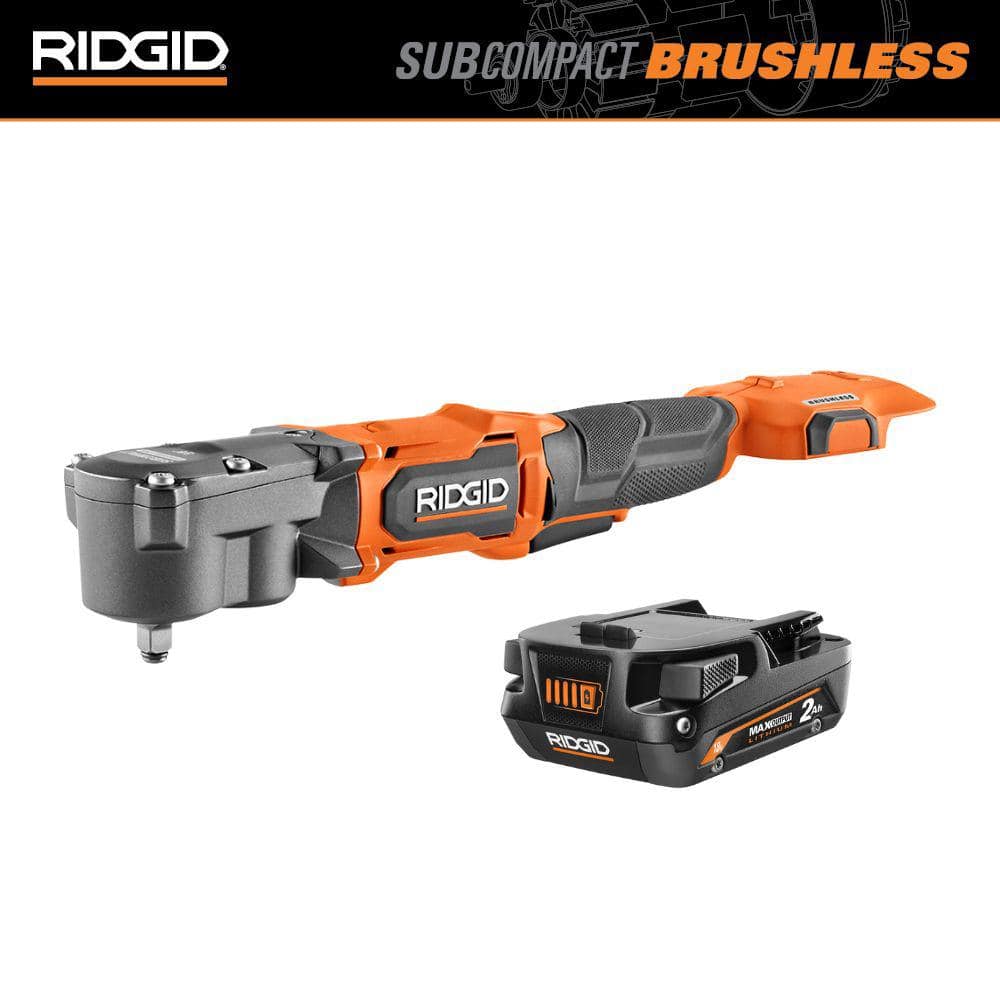 18V Brushless Cordless SubCompact 3/8 in. Right Angle Impact Wrench with 2.0 Ah MAX Output Lithium Ion Battery -  RIDGID, R8720R840020