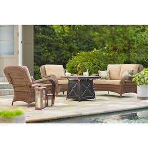 Beacon Park Brown Wicker Outdoor Patio Loveseat with Toffee Tan Cushions