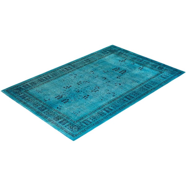 Overdyed Blue 6 ft. x 9 ft. Solid Wool Indoor Area Rug
