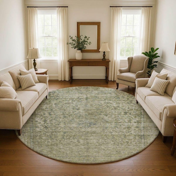 Mayfield Premium Machine Washable Abstract AMF1645 Sage 8 ft. x 8 ft. Round Rug