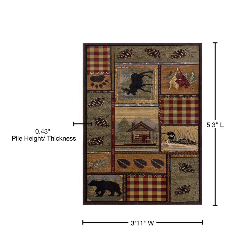 Rustic Lodge Multi-Color Synthetic 4' x 6' Area Rug