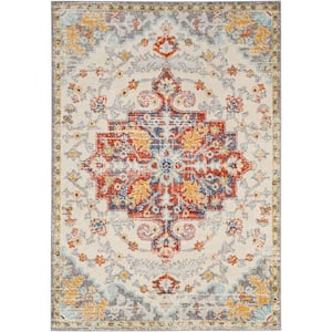 Passion Ivory Multicolor 8 ft. x 10 ft. Center medallion Traditional Area Rug