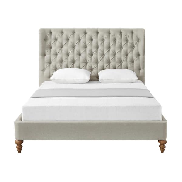 Rustic Manor Belrose Linen Beige King Bedframe with Tufted Headboard