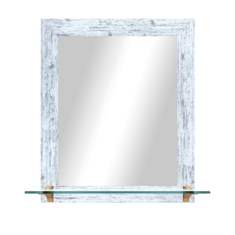 21.5 in. W x 25.5 in. H Rectangle White Weathered Vertical Mirror With Temp