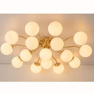 Ceder 16-Light 51.2 in. W Brass Semi-Flush Mount Modern Branch Sputnik Ceiling Light with Globe Frosted Glass Kitchen