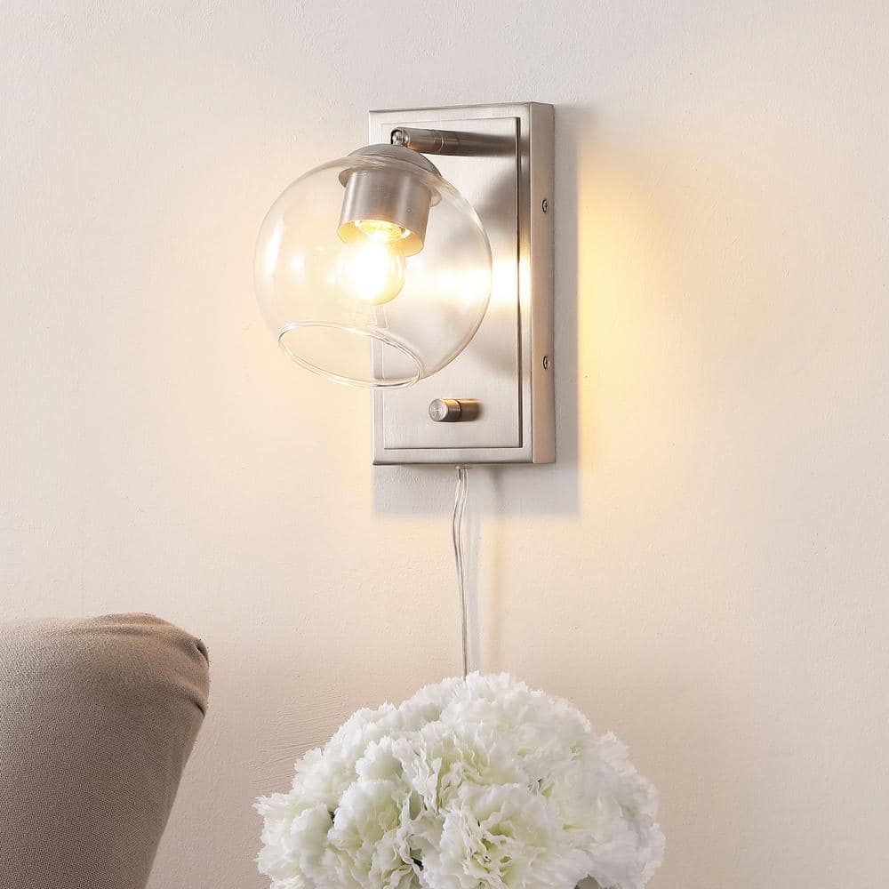 Nickel 1-Light Adjustable Glass Globe Wall Sconce