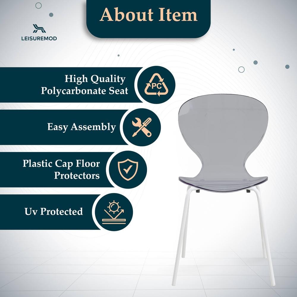 Oyster Transparent Black Plastic Side Chair with Stainless Steel Legs