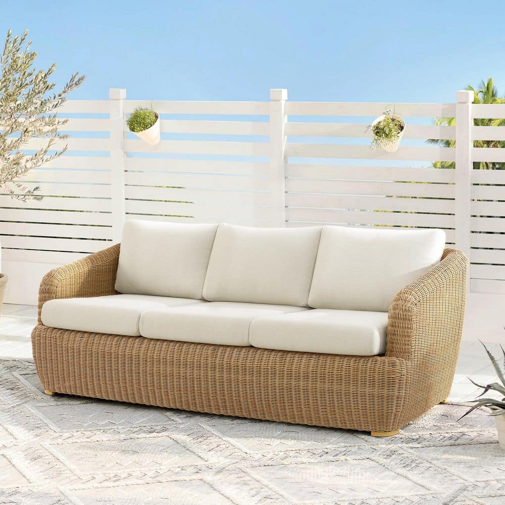 "Elspeth Cream Olefin Wicker Outdoor Patio Sofa for Patio Conversation Set with Steel Frame,5.1"" Cushion,Water Resistant" price history on PriceWatchPro