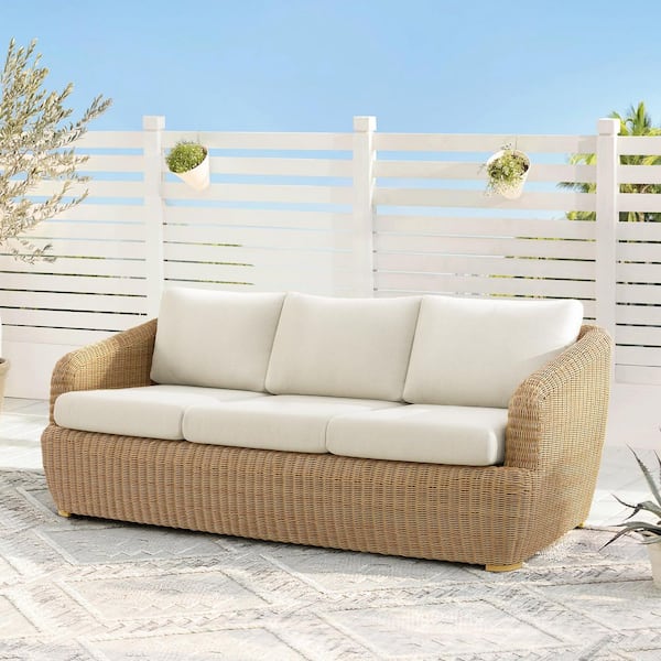 Elspeth Cream Olefin Wicker Outdoor Patio Sofa for Patio Conversation Set with Steel Frame,5.1" Cushion,Water Resistant