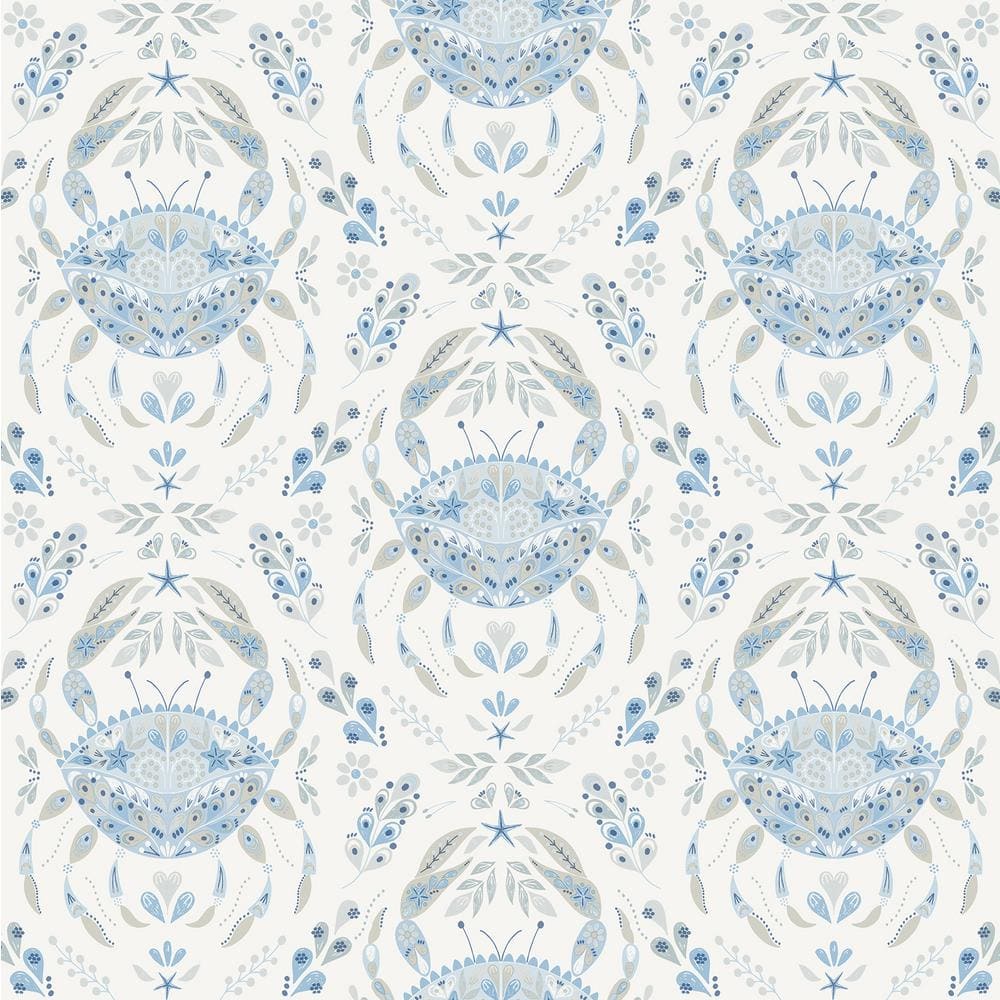 Blue and White Vinyl Damask Peel and Stick Wallpaper