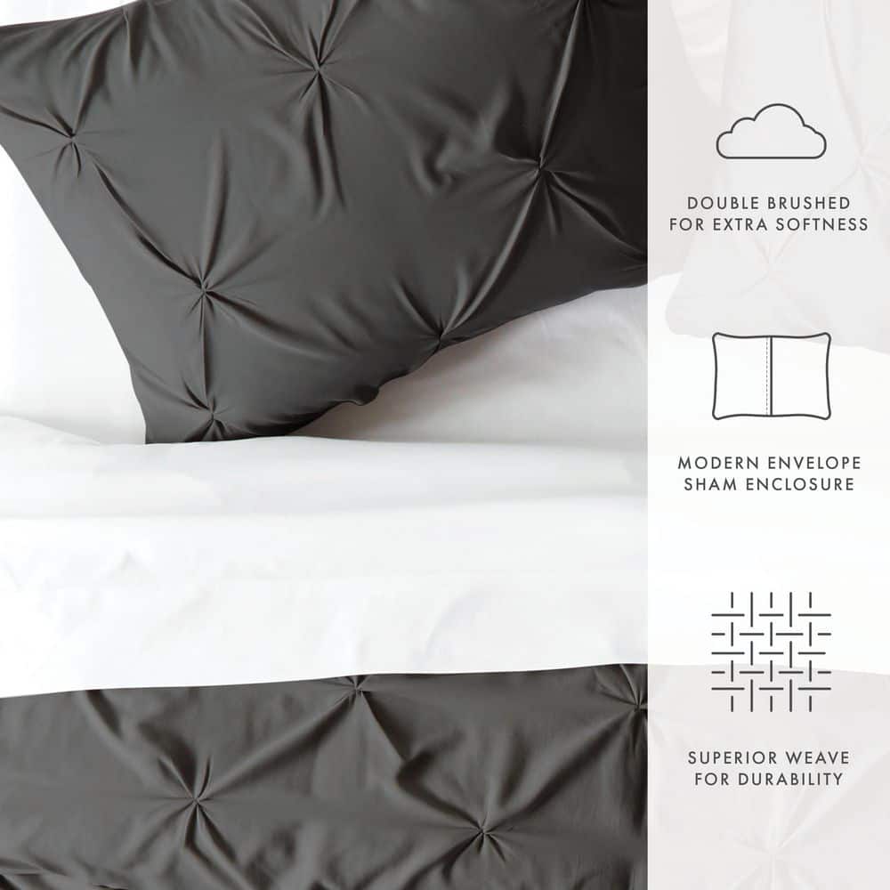 Gray Pintuck Microfiber Full/Queen Duvet Cover Set