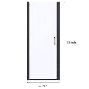 30 in. x 72 in. Solid Core Clear Glass Matt Black Unfinished Glass Shower Interior Door Slab with Semi-Frameless Pivot