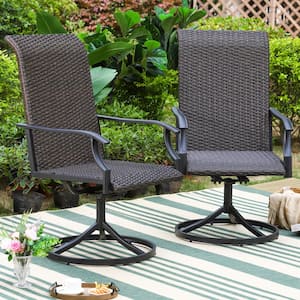 Rattan Metal Swivel Outdoor Dining Chair with Wave Armrest High in Back (2-Pack)