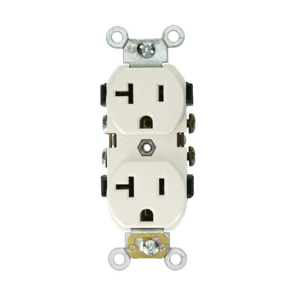 Leviton 20 Amp Industrial Grade Heavy Duty Self Grounding Duplex Outlet, White