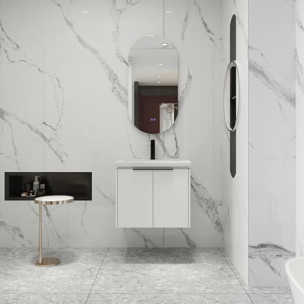 UPIKER Modern 24 in. W x 18.5 in. D x 20.7 in. H Single Sink Floating Bath Vanity in White with White Ceramic Top