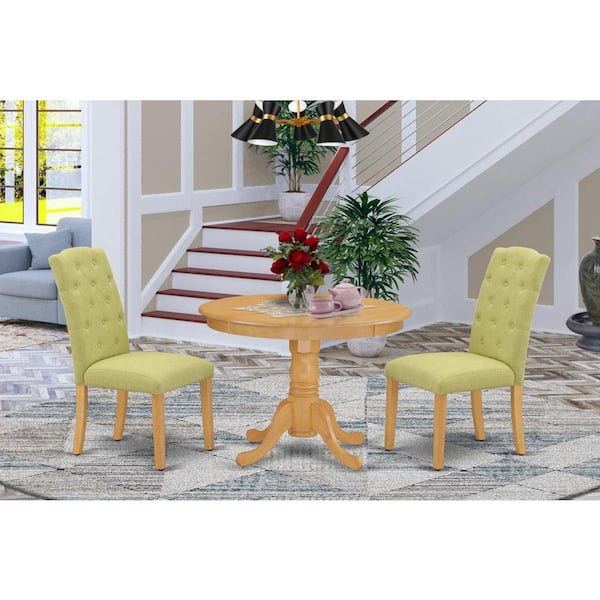 East West Furniture 3-Piece Natural Oak Finish Solid Wood Top - Round Dining Room Set - Seats 4