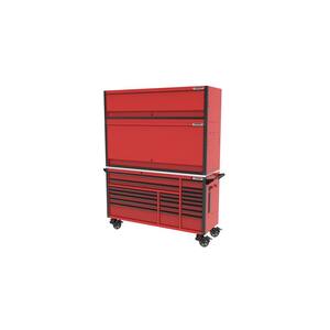 72 in. W x 24.5 in. D Professional Duty 20-Drawer Mobile Workbench Combo with Top Hutch and Top Locker in Gloss Red